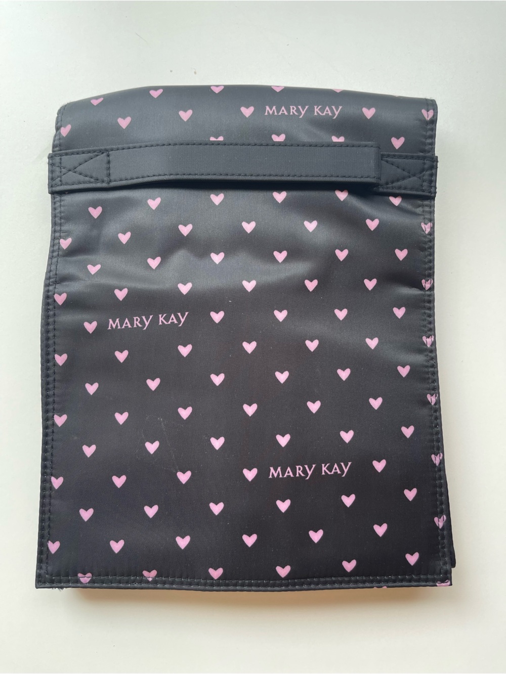 Mary Kay Travel Roll Up Cosmetic Bag Black Pink Heart Pattern Organizer - NWOT
